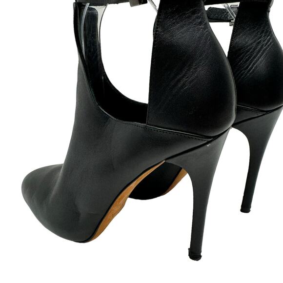 VINCE Sonia Black Leather Cut Out Ankle Strap Booties Stiletto Ankle Boots - Picture 10 of 12